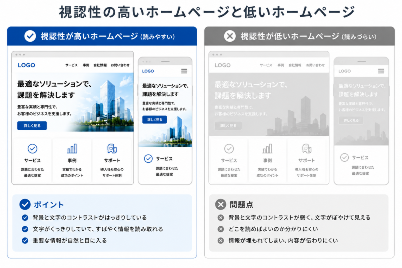 視認性の高い・低いホームページ