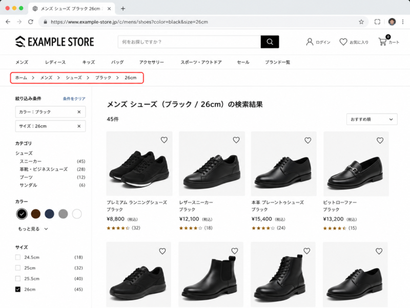 属性型パンくずリスト